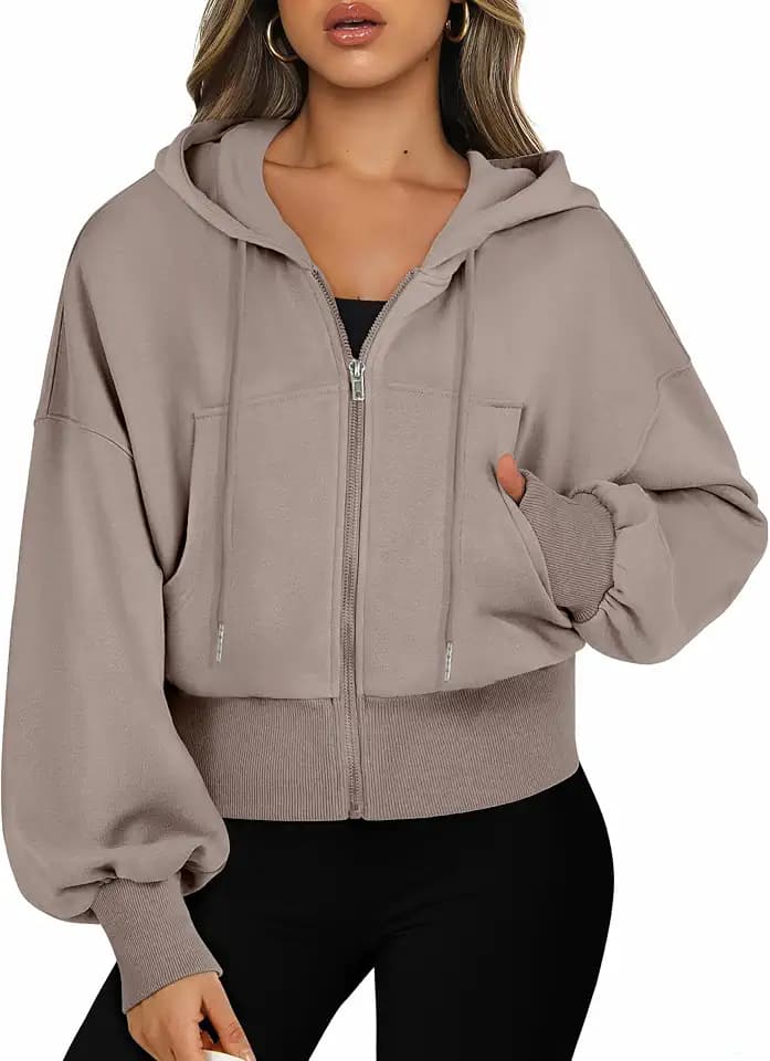 Jhsnjnr Damen Sweatjacke mit Kapuze Langarm Kapuzenpullover Sweatshirt Reißverschluss Sport Kurze Jacke Crop Zipper Hoodie