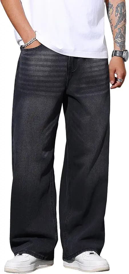 DFGIGT Mens Wide Leg Baggy Jeans Y2k Casual Loose Denim Pants Streetwear