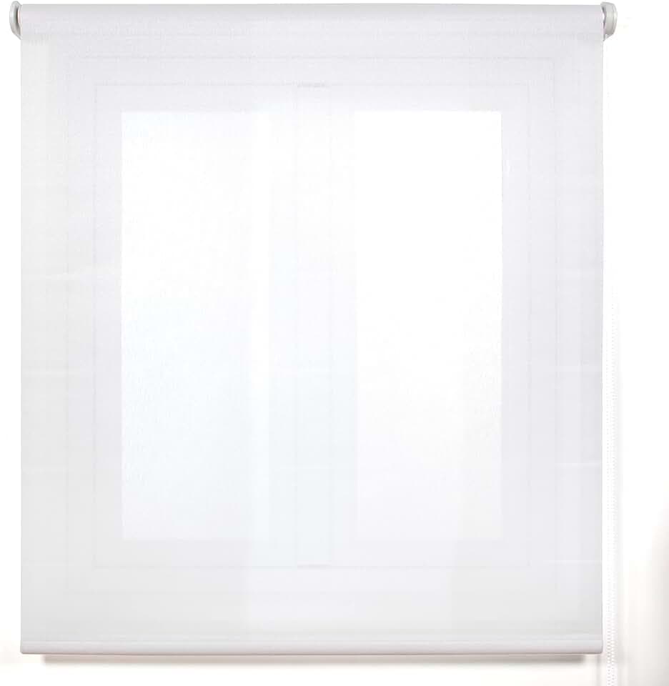 Blindecor Belmont Rollo lichtdurchlässiges Gewebe, glänzend, weiß, 140 x 270 cm (Breite x Höhe), Stoffmaße: 137 x 265 cm, Fensterrollo