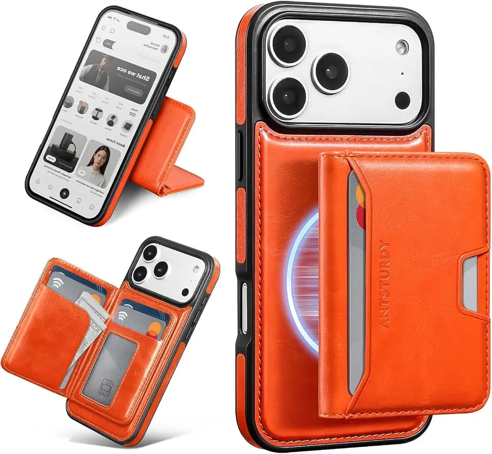 Antsturdy for iPhone 18 Pro / 17 Pro Phone Wallet Case,Orange
