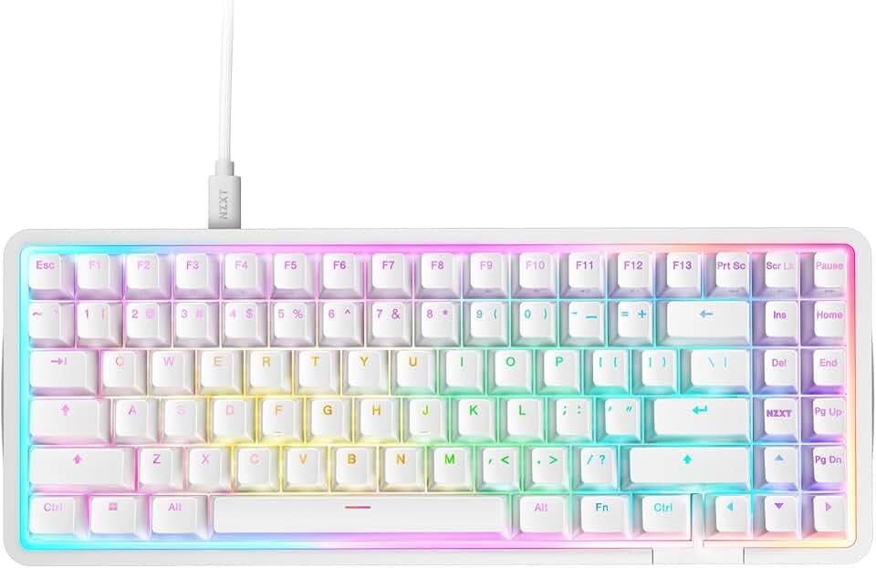 Magnetische RGB-Gaming-Tastatur NZXT Function Elite MiniTKL – anpassbare Betätigung, Doppelschienen-Halleffekt-Schalter, Rapid Trigger, 8K-Abfrage – verbessertes Tippgeräusch und -gefühl – Weiß