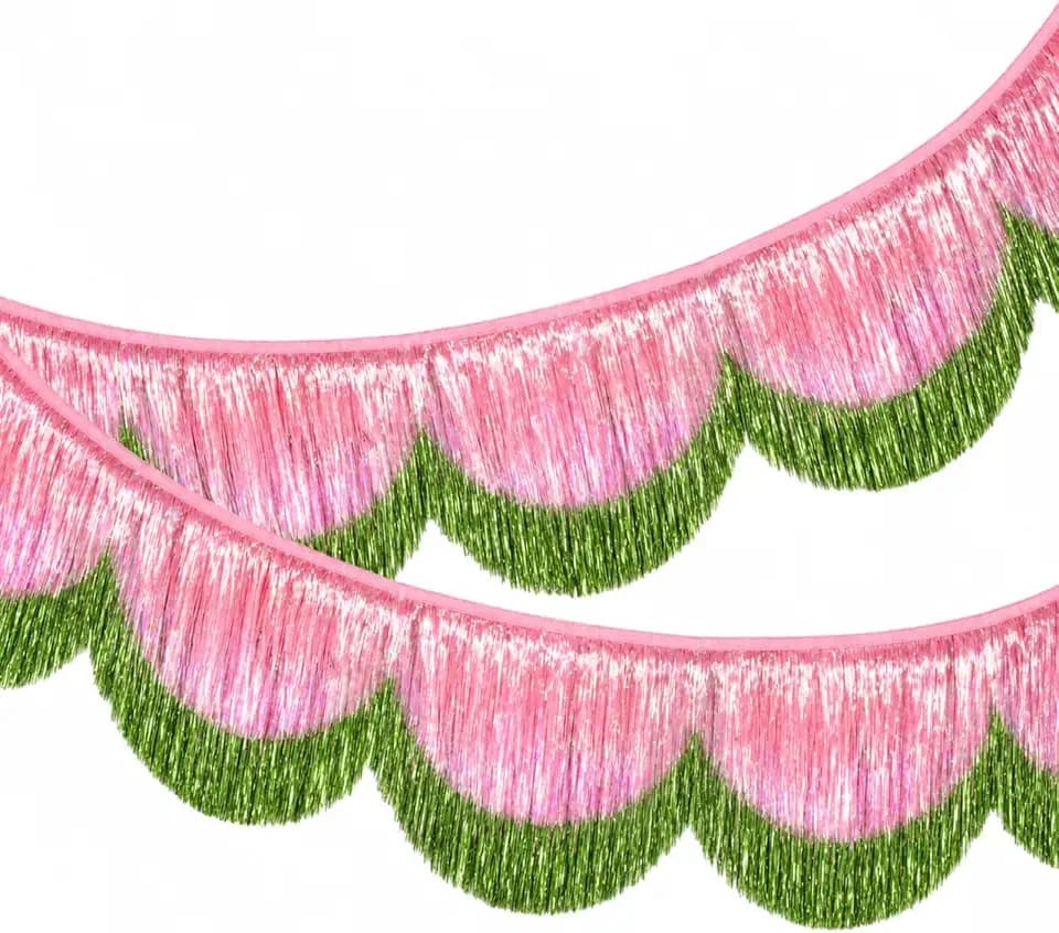 6 ft Scalloped Fringe Banner Hanging Layered Sparkly Fringe Garland for Bachelorette, Birthday Sign, Sparkly Decor, Photo Booth Backdrop(Pink and Green)