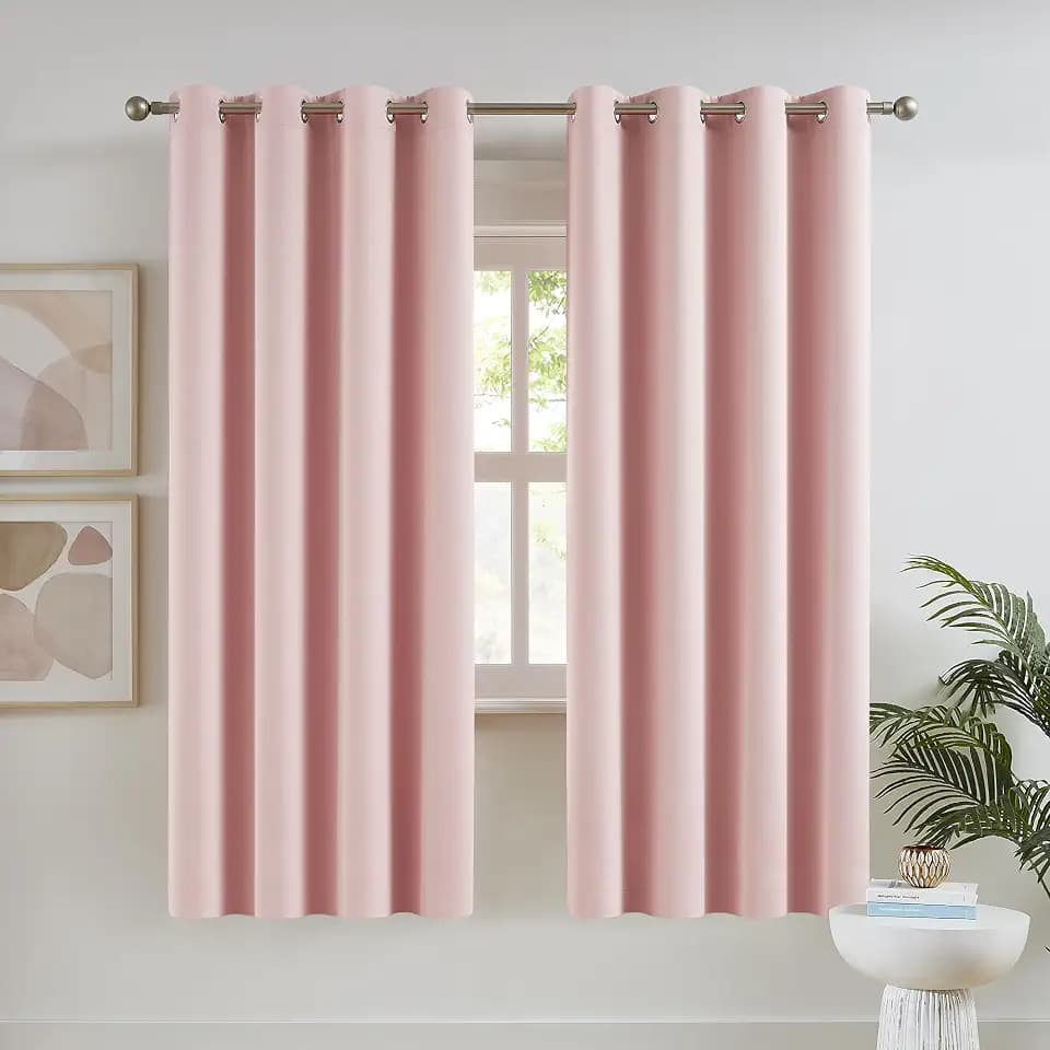 DUALIFE Baby Pink Blackout Curtains 63 Inch Length for Girls Room Heat Blocking Grommet Thermal Insulated Darkening Black Out Curtain for Nursery 52x63 Inches Long