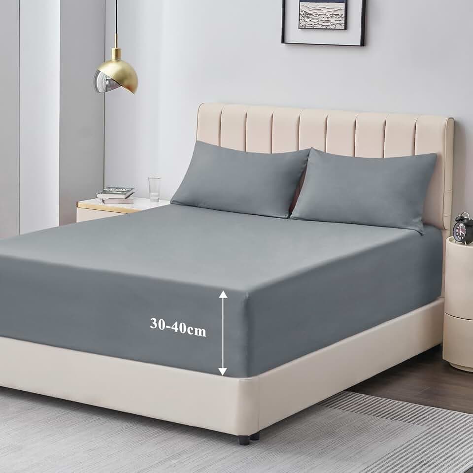 Aisbo Spannbettlaken 180x200cm Bettlaken Boxspringbett - Bett Laken Grau 180x200 aus Premium Mikrofaser, weiches Spannbetttuch 180 x 200 Hellgrau Steghöhe 40cm für Wasserbett Bed Fitted Sheet