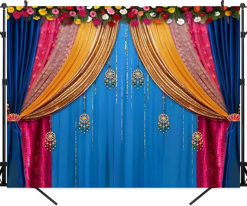 India Pooja Backdrop Indian Puja Traditional Diwali Photography Background 10x8ft Festival Wedding Party Marigold Garlands Photo Props