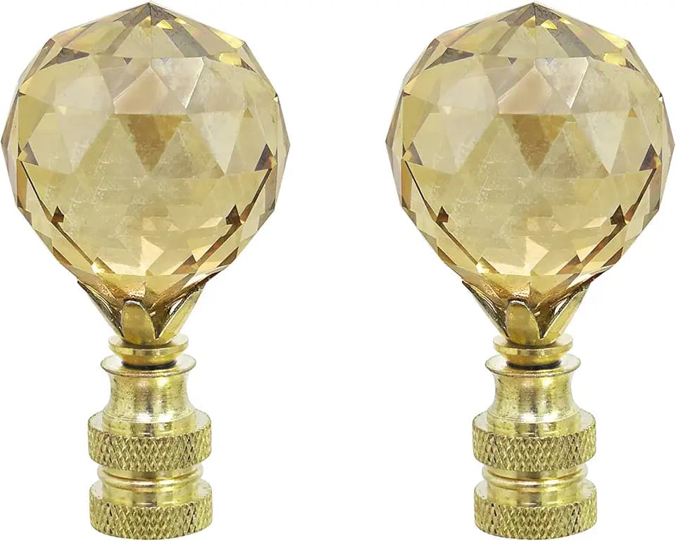Aspen Creative 24007-32 Amber Faceted Crystal Lamp Finial in Brass Plated Finish, 2 1/4" Tall (2 Pack)