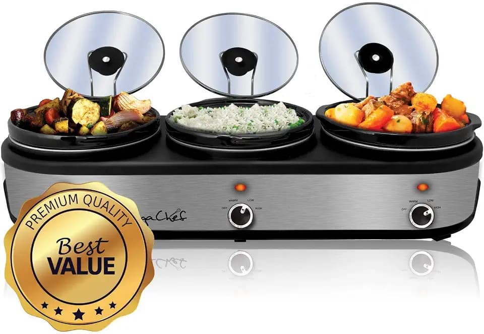 MegaChef Triple 2.5 Quart Slow Cooker and Buffet Server