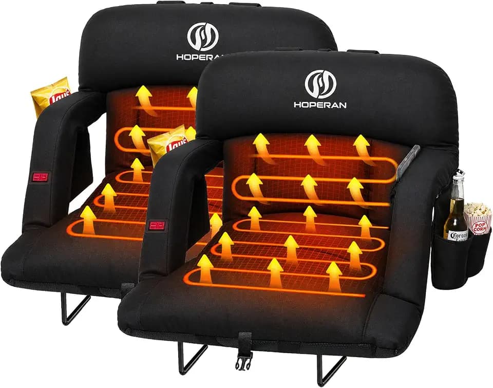 HOPERAN 23" Heated Stadium Seats for Bleachers, 4.3" Extra Thick, Black 2PC