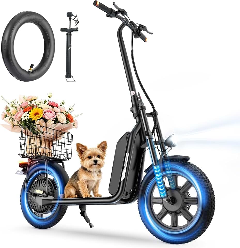 iScooter E Scooter mit Straßenzulassung für Erwachsene mit 16*3 Zoll Fat Winterreifen, 70-90km Reichweite ABE Faltbarer Elektroroller, Herausnehmbarer Akku, Korb, Stoßdämpfung, 150 kg Tragkraft, App