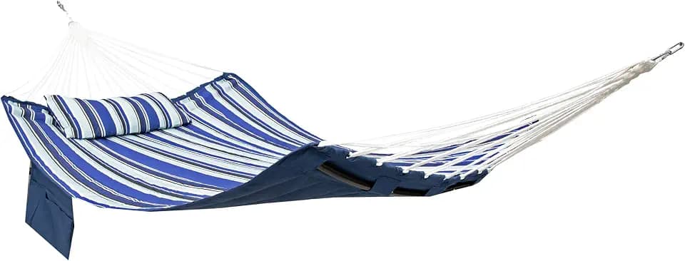 Sunnydaze Quilted Fabric Hammock, Curved Spreader Bars, Catalina Beach