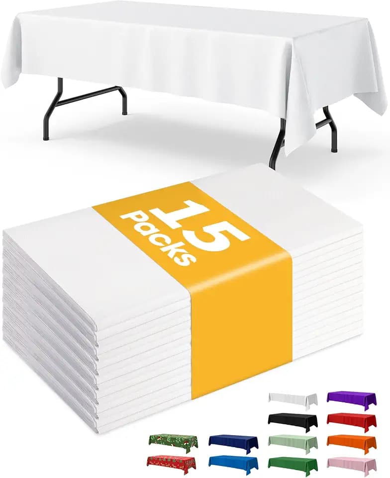 Niuara White Plastic Table Cloth Disposable, 15 Pack, 54 x 108 in