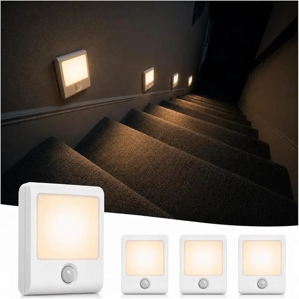 EZVALO Rechargeable Motion Sensor Night Lights, Stick-On Battery Operated LED Night Light with Magnetic, 5-30LM Dimmable, 3 Color Temps, Portable Stair Lights for Hallway, Bathroom, Bedroom (4 Packs)