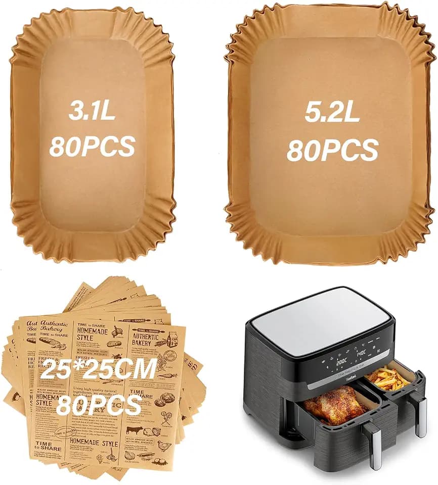 240 Stück Backpapier für Heißluftfritteuse Tefal/Moulinex, EY9018 EY905D Dual 5.2L/3.1L, EZ9018 Airfryer