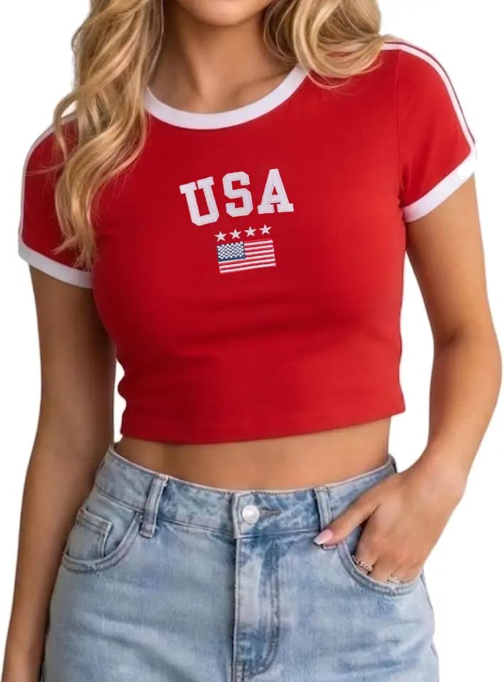 Clarisbelle Women's Y2K Baby Tee Slim Fit Ringer T-Shirt Retro Sporty Crop Top Blokecore Aesthetic Streetwear