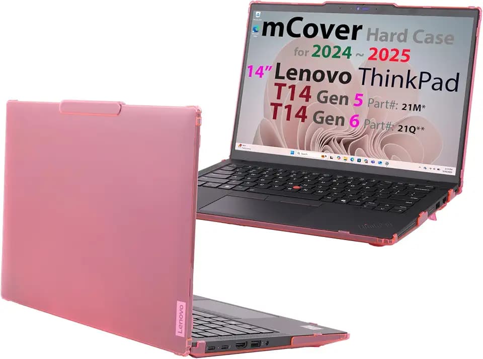 mCover Hard Case ONLY Compatible for 2024-2025 14" Lenovo ThinkPad T14 Gen 5/6 and ThinkPad P14s Gen 5/6 (AMD) Windows Notebook PC (with 180° Hinge, NOT Fitting Any Other Lenovo Models)- Pink