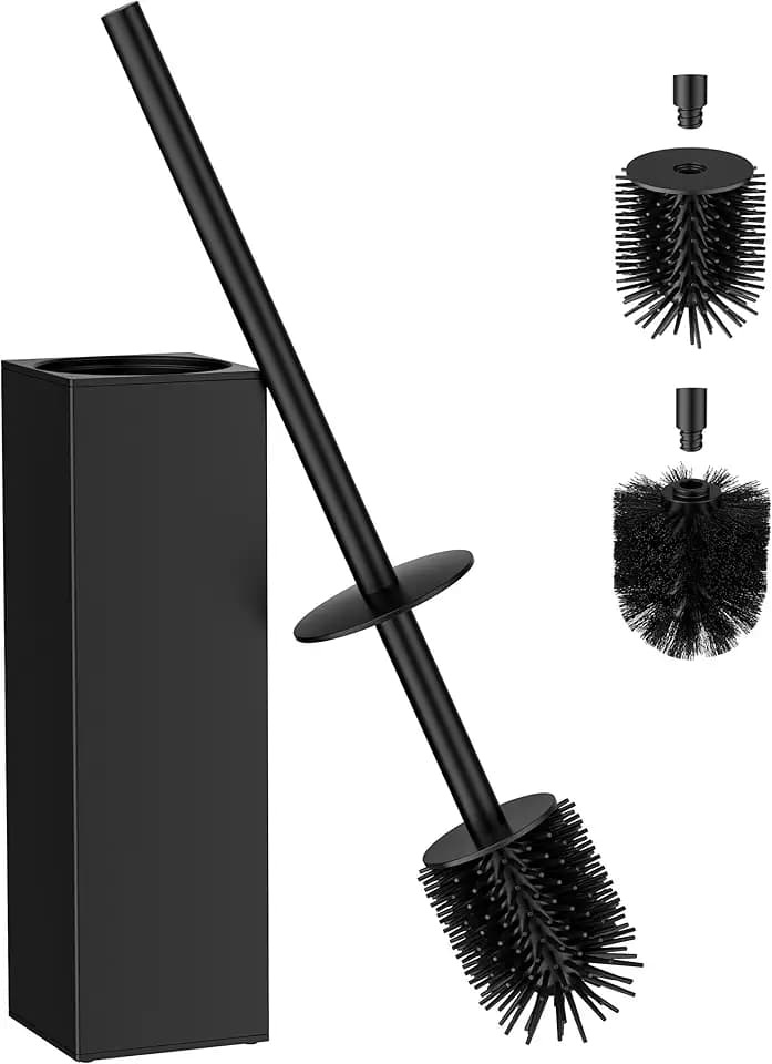 FORIOUS® Klobürste Silikon 50cm, Edelstahl WC Bürste mit Halter Schwarz