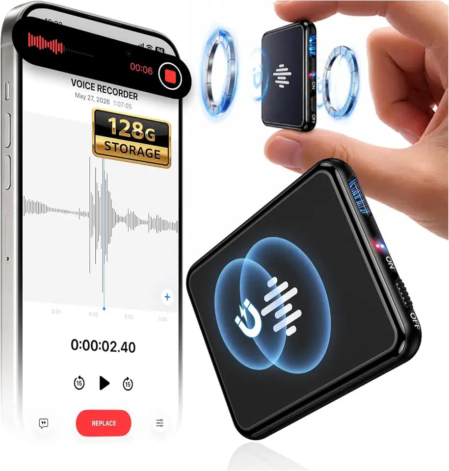 128GB (9800Hour) Digital Voice Activated Recorder, Double-Sided Magnetic Audio Recorder with Playback, USB-C Voice Recorder with AI Noise Reduction, MP3 Listening Devices, 70H Continuous for Lectures