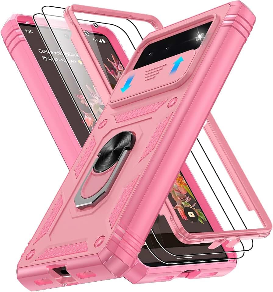 Gritup for Phone Case Pixel 6: Google Pixel 6 Case with 2*Screen Protector | Magnetic Stand & Slide Camera Cover | Shock Proof Military-Grade Funda para Pixel-6 Cover, Pink