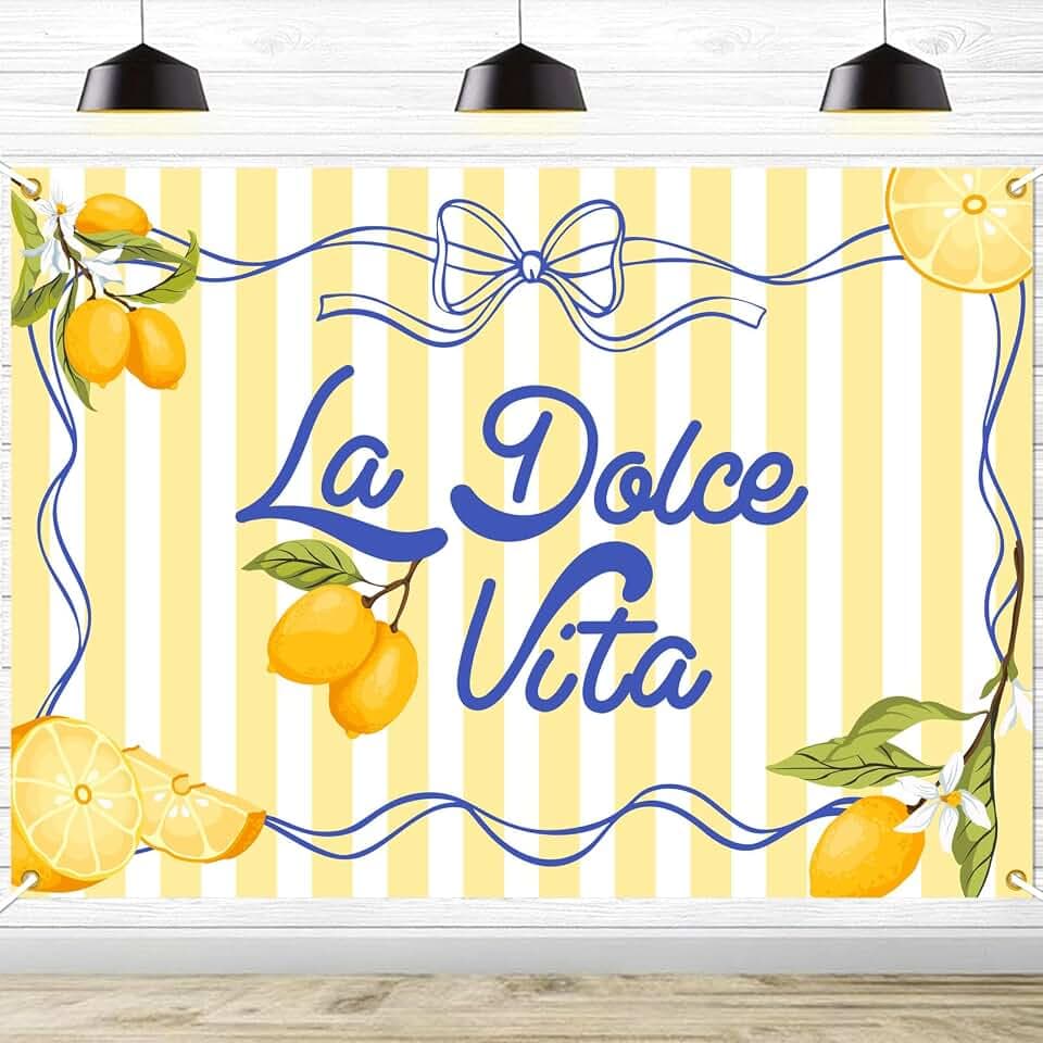 La Dolce Vita Backdrop - Lemon Citrus Birthday/Bachelorette Party Background, Italian Summer Dinner Celebration Decorations, Girls Weekend Bachelorette Party Supply