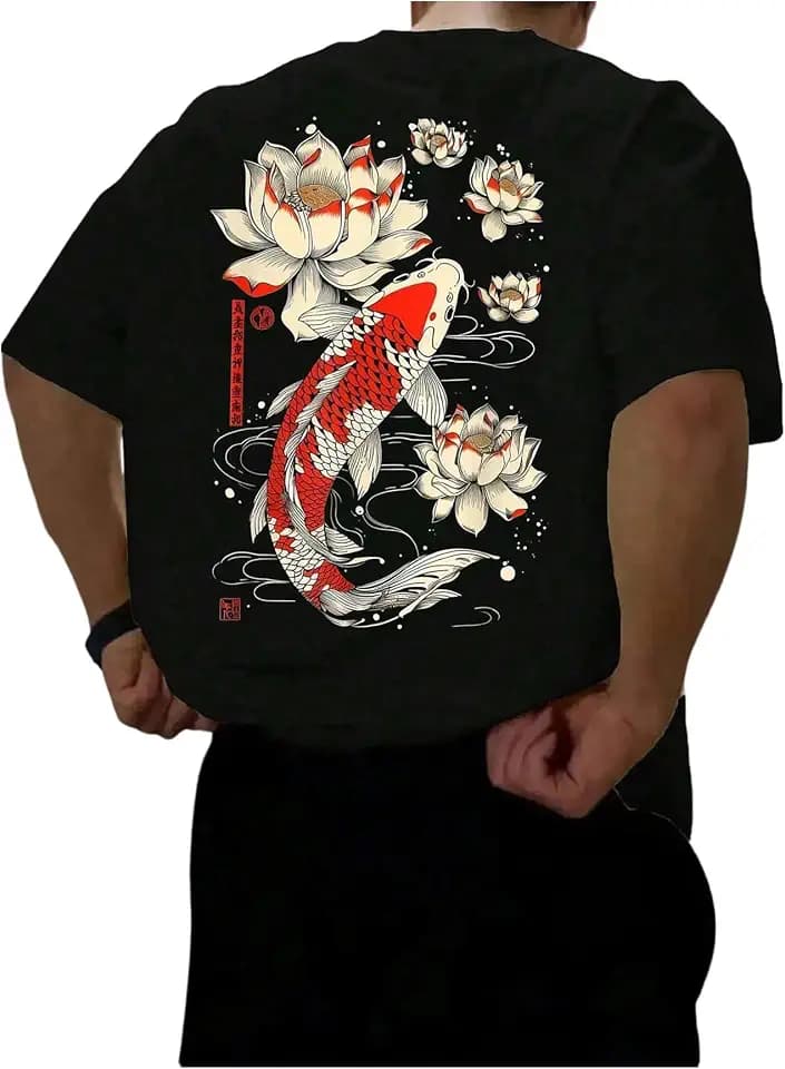 GORGLITTER Men's Japanese Graphic Tshirts Oversized Drop Shoulder T Shirt