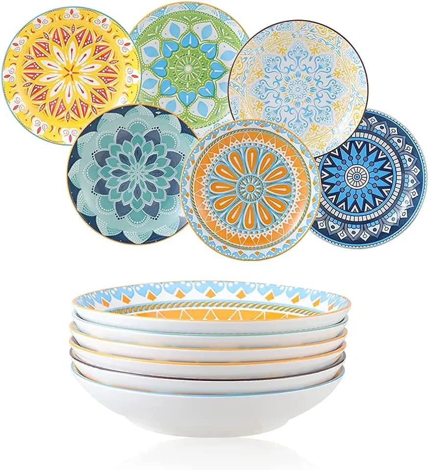 Suppenteller aus Porzellan, Tiefe Teller 6er Set 650ml, Pastateller, Spaghetti Tiefteller, Nudelschalen, Ramenschalen, große Salatschalen, Mehrzweckschalen