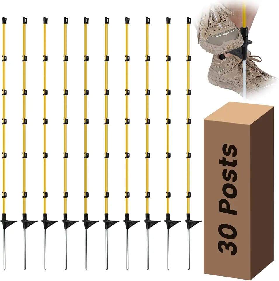 30 PCS Electric Fence Posts, 3/8" x 50" Step in Fence Post