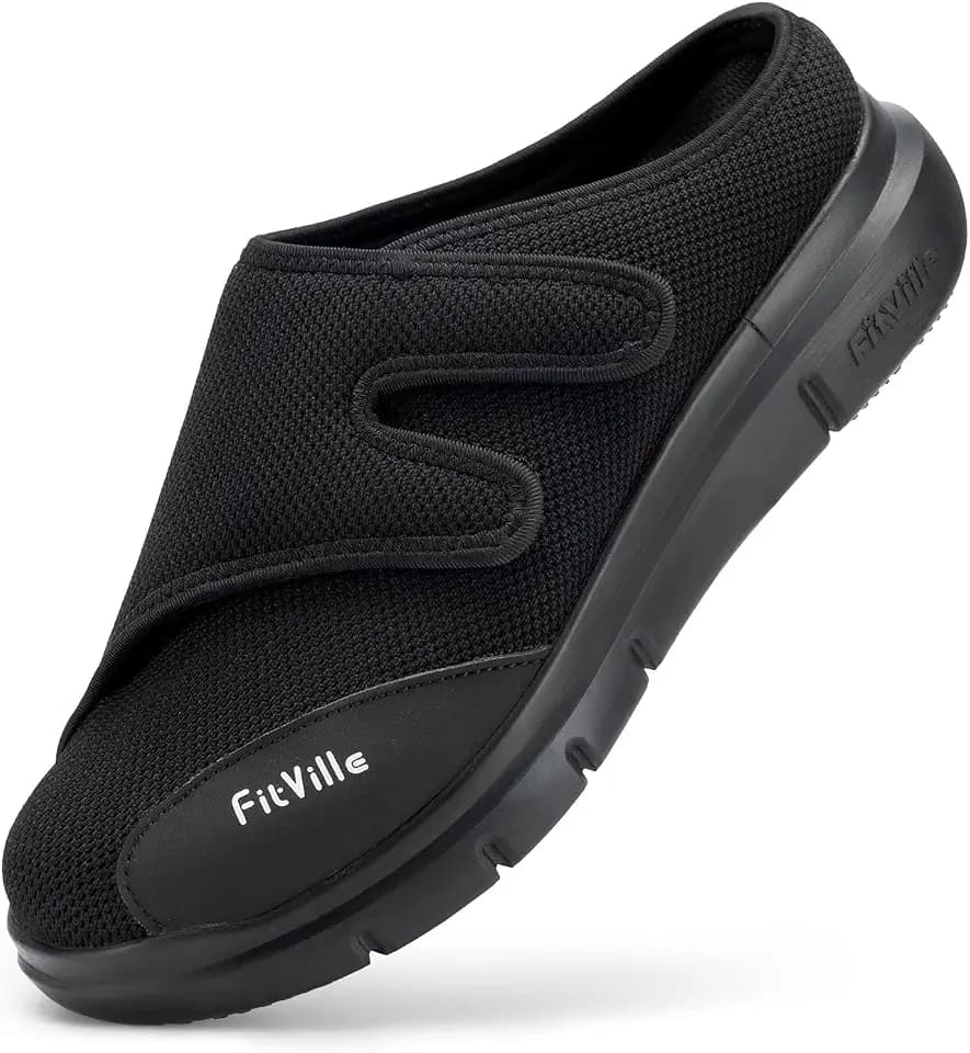 FitVille Orthopedic Slippers for Men with Arch Support, Extra Wide Slip-On Design for All-Day Comfort Ideal for Diabetes, Neuropathy, Swollen Feet & Lymphedema