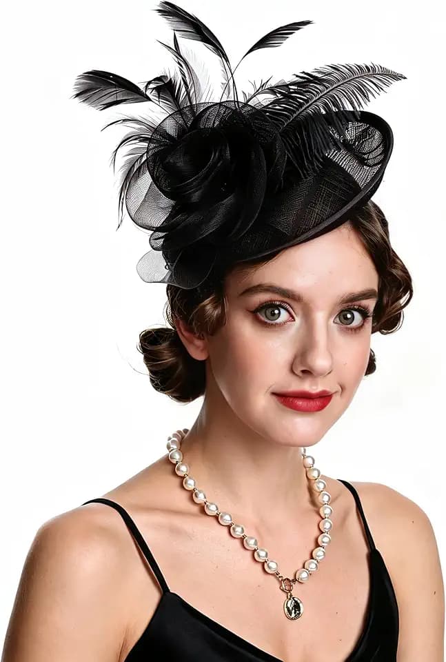 SAFERIN Women's Fascinators Feathers Tea Party Hat Veil Headband with Hair Clip for Cocktail Church