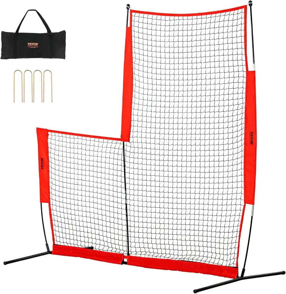 VEVOR Batting Screen - Baseball & Softball Protector with Carry Bag & Ground Stakes, Pitching Net for Pitchers Protection
