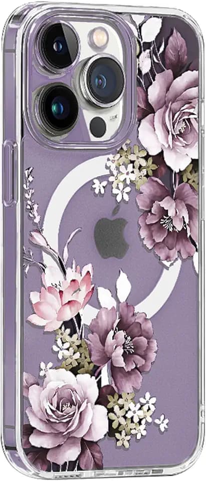 for iPhone 13 Mini Magsafe Case, Cute Floral Slim Shockproof Protective Hard PC+TPU Bumper Flower Women Cover Magnetic case