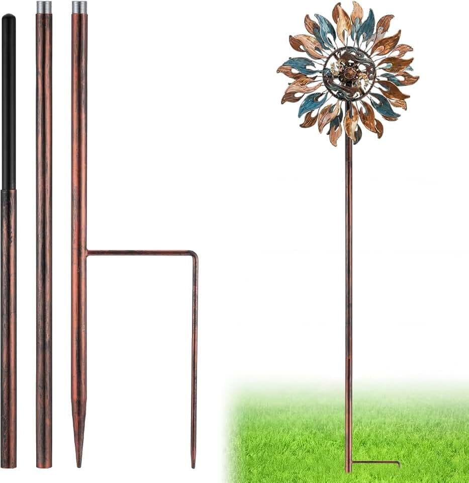 LEIFIDE Copper Color 72" h Replacement Pole for Large Wind Spinner, Windmill Replacement Parts, Three-Part Composition, 22mm Thicker Tube, Easy Assembly for Large Metal Wind Spinner (2 Prongs Base)