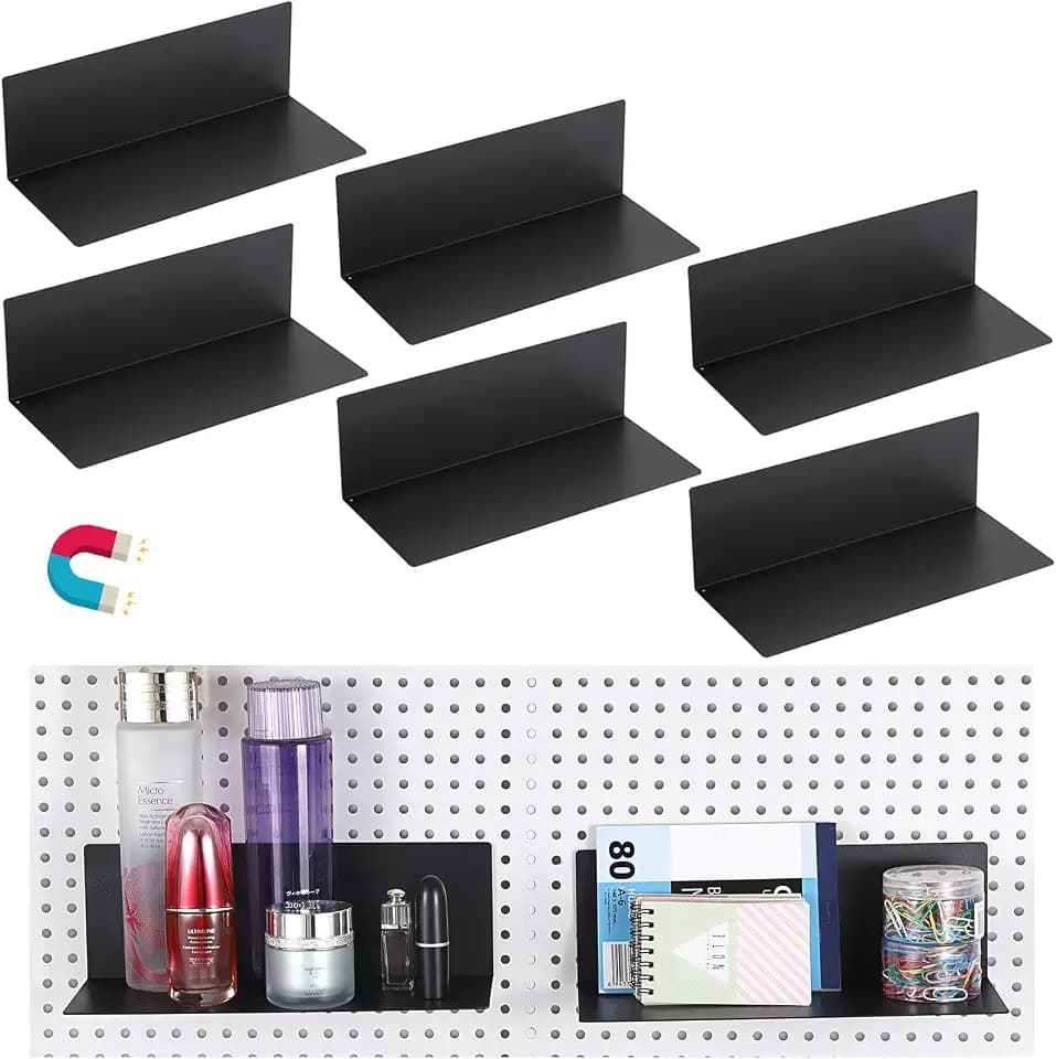 Kokone 6 Pack Magnetic Pegboard Shelves for Storing/Displaying, 10x4.3 in