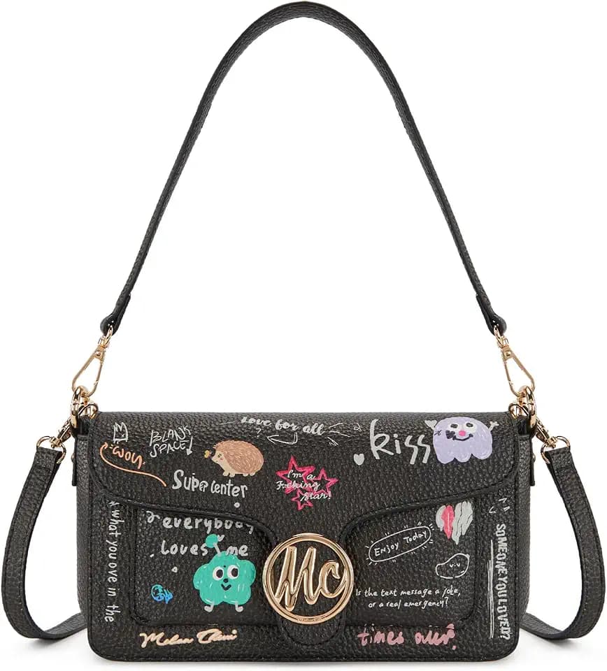 Milan Chiva Crossbody Bag for Women, Small Shoulder Purse, Y2K Graffiti Handbag with Detachable Strap