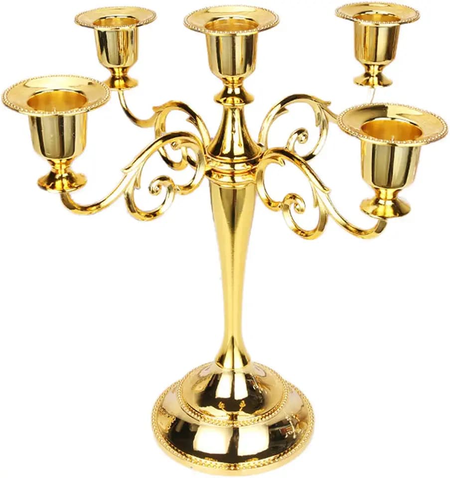 WingFly 5-armig Kerzenständer Gold Vintage Kerzenhalter Stabkerze Metall Deko Kerzenleuchter Tabelle Hochzeit Kerze Stand für Abendessen bei Kerzenlicht Kerzenständer Weihnachten Dekoration