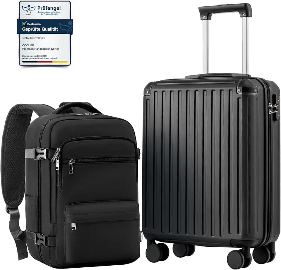 COOLIFE Ryanair Kabinenkoffer-Set 2tlg - 55x40x20+40x30x20 cm EasyJet TSA