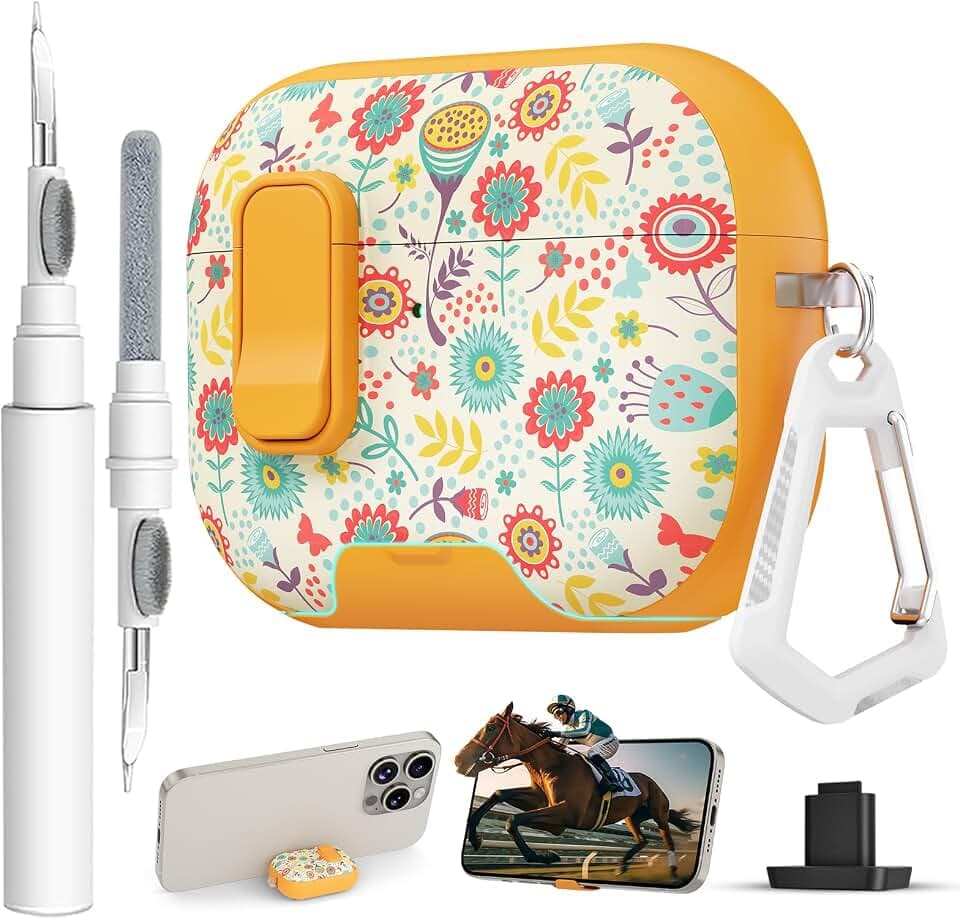 for AirPods Pro 3 Case with Lock & Phone Stand,Cute Floral Pattern Style