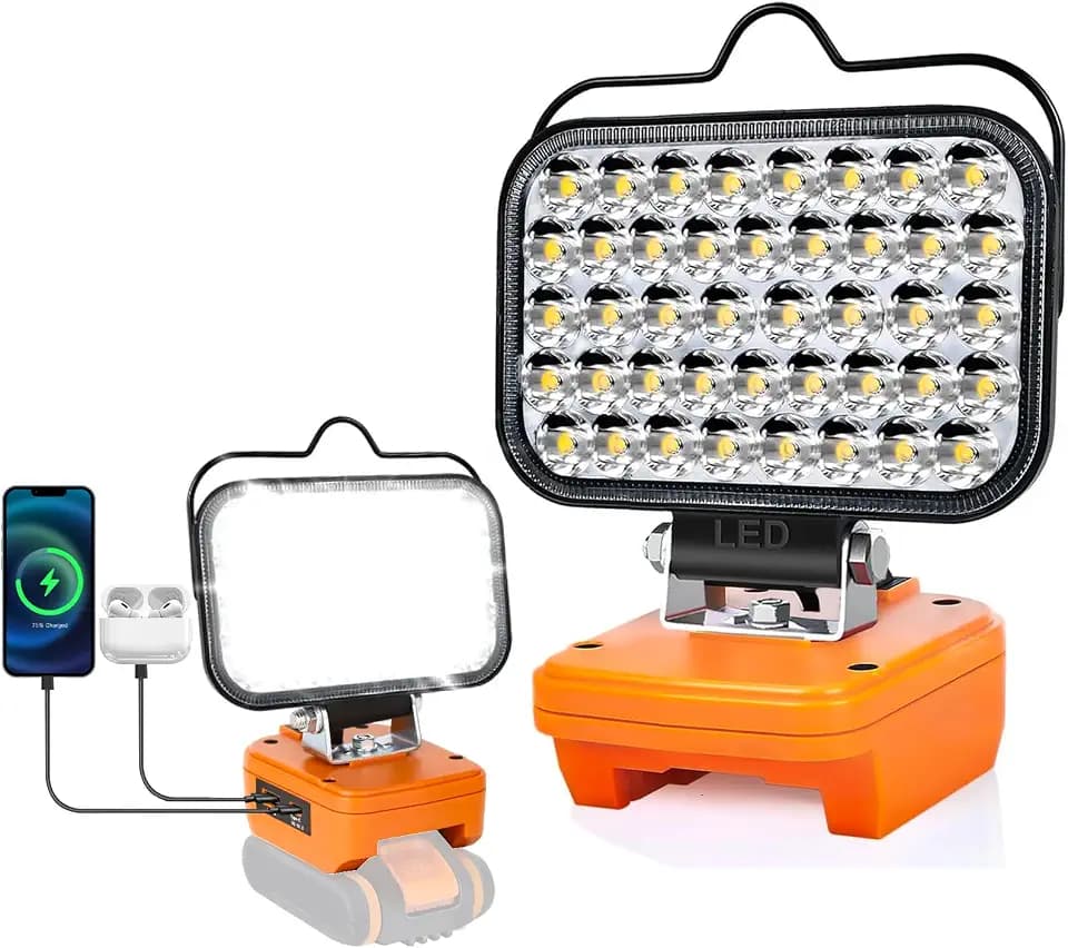 Arbeitsleuchte für Worx V20 Akku Lampe, 84W 8000LM,Tragbares Kabelloses Flutlicht mit USB und Typ-C-Schnellladeanschluss für Worx Werkzeuge,LED-Strahler für Camping,Angeln,Werkstatt (No Akku)