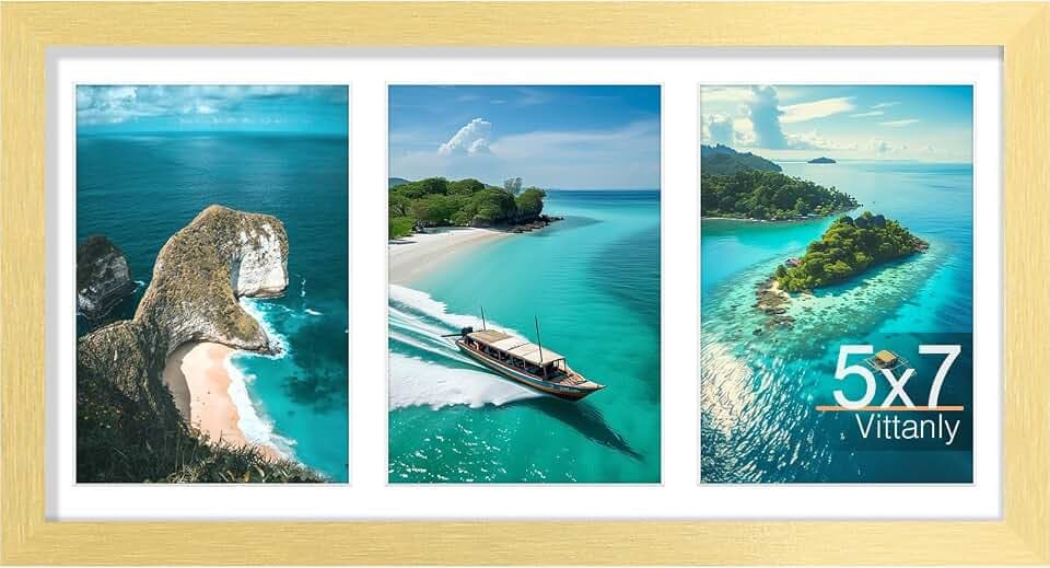 Vittanly 8x16 Collage Picture Frame, Displays 3Pcs 5x7 Pictures, Gold