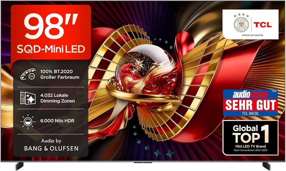 TCL 98C8L SQD-Mini LED 98 Zoll Fernseher, 4K Smart TV, Google TV, HDR10+