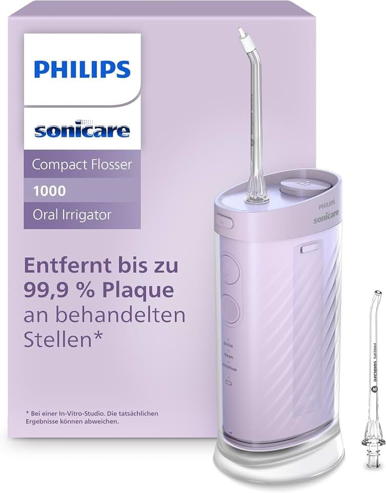 Philips Sonicare Compact Flosser 1000, tragbare Munddusche mit 3 Reinigungsprogrammen, IPX7 wasserdicht, reisefreundlich, Lila, Modell HX3333/23