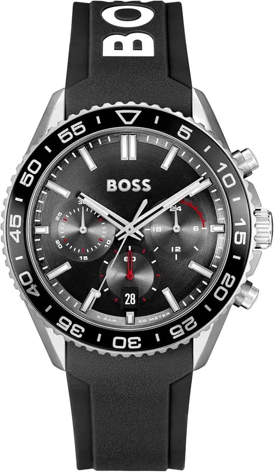 BOSS Chronograph Quarz Uhr für Herren Kollektion Runner mit Edelstahl- oder Silikonarmband