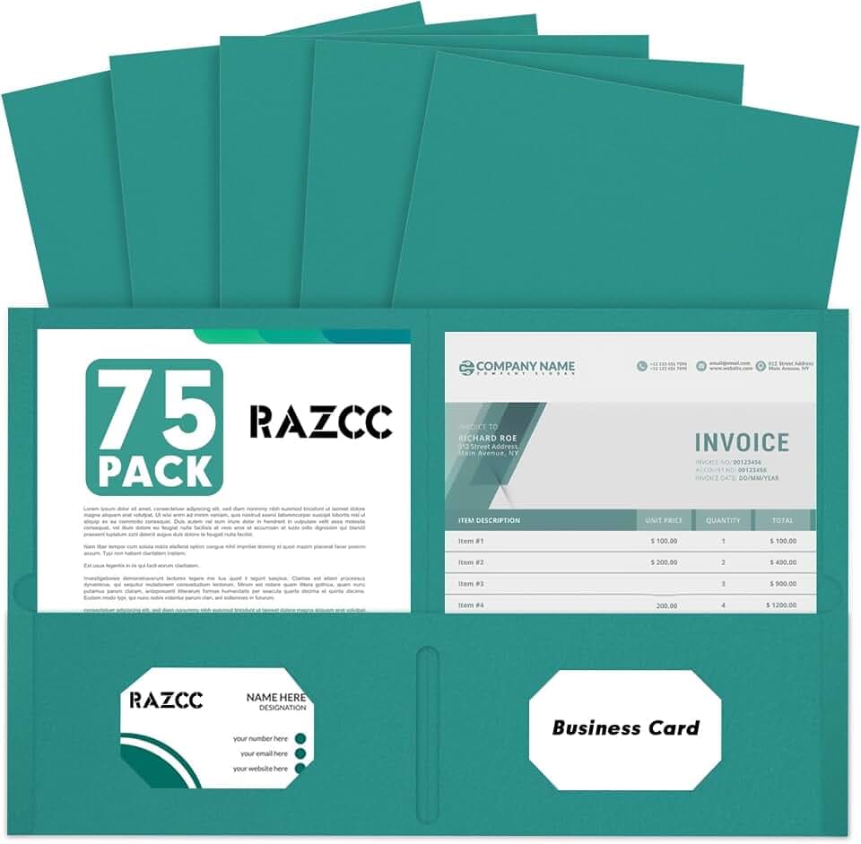 RAZCC Two Pocket Folders, 75 Pack, Letter Size, Folders with Pockets