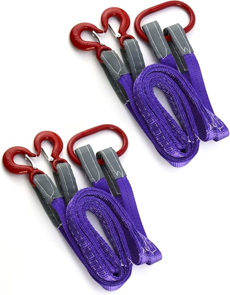 QWORK Lifting Slings Straps with Hooks - 5 Feet, 4409 Pounds Capacity, 2 Pack Polyester Webbing - Purple Rigging Straps for Engines, Cranes, Hoists