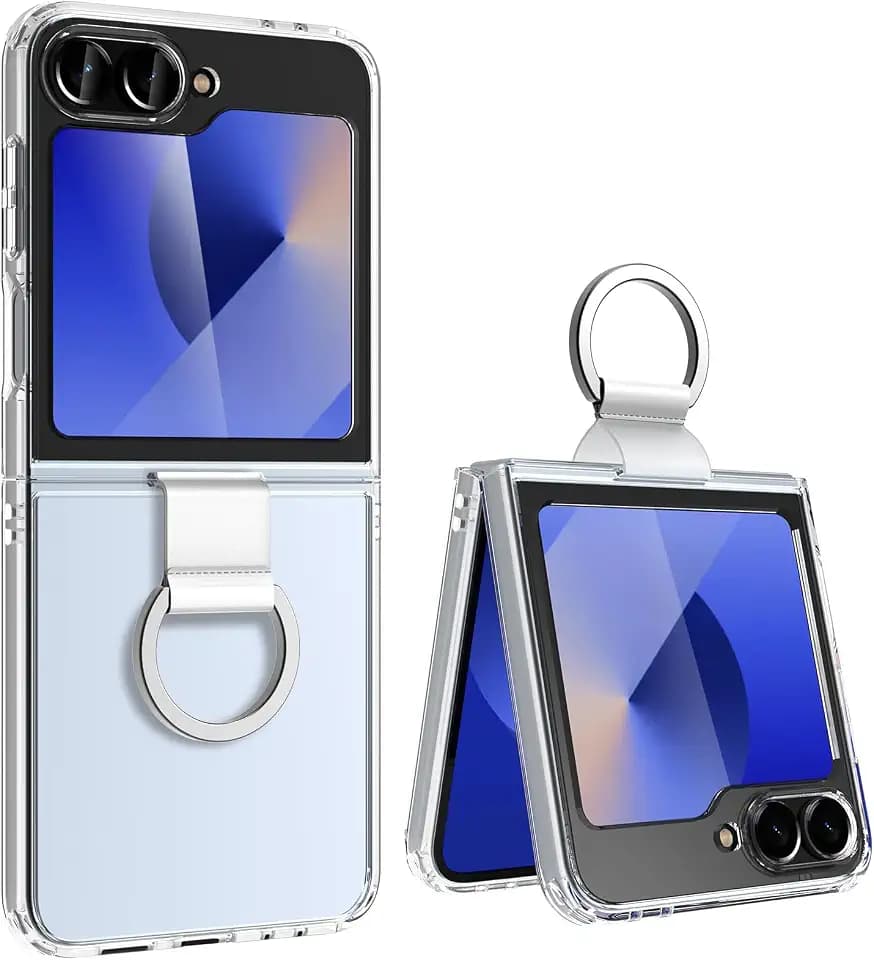 for Samsung Galaxy Z Flip 6 Case with Ring, Clear Shockproof Protective Phone Case