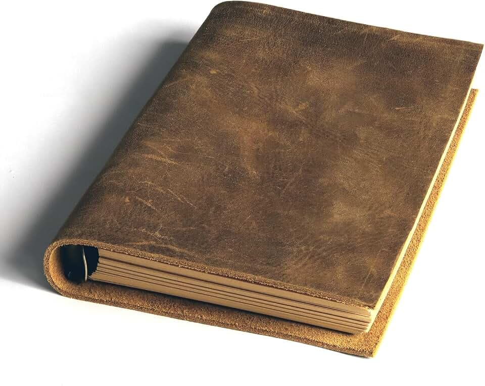 Fishkonw A6 Vintage Leather Journal Notebook,Small 6 Ring Refillable Leather Binder Notebook Travel Journal for Women&Men