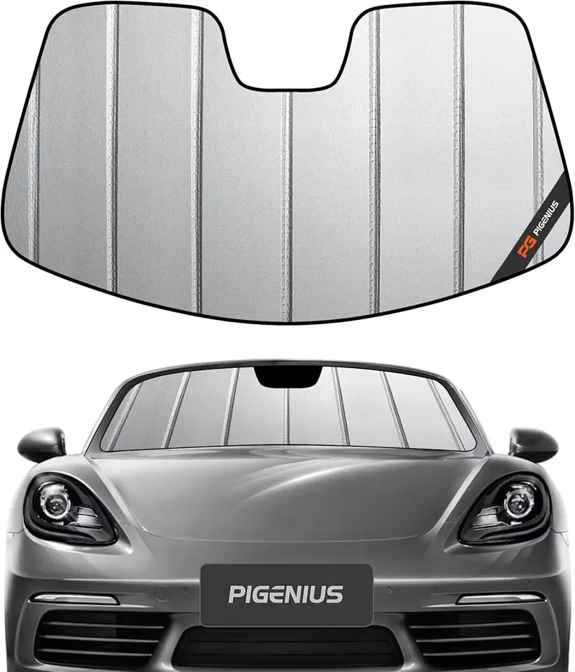 Pigenius Windshield Sun Shade for Porsche 718 Box-Ster,2017-2026,Thick Front Windshield Sun Shade,6 Layers Sun Shield,Accordion Fold