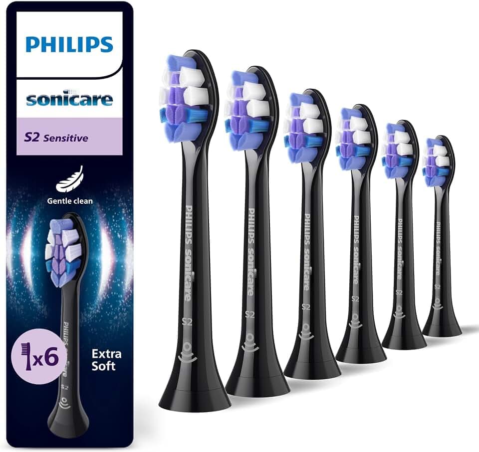 Philips Sonicare S2 Sensitive, Original-Ersatzbürstenköpfe, Schwarz, 6er-Pack, HX6056/88