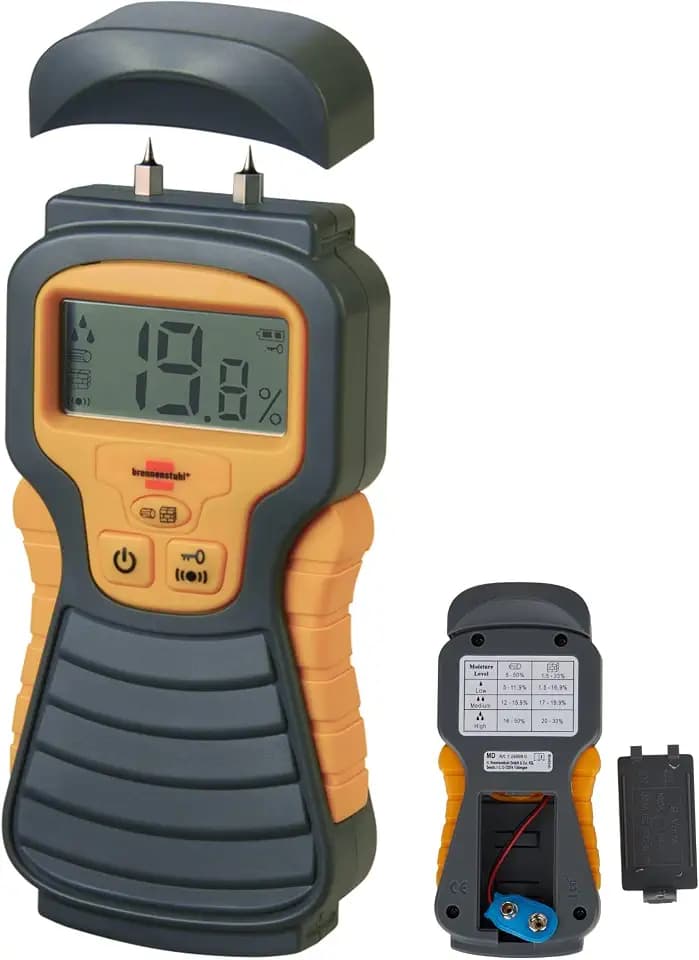 Brennenstuhl Feuchtigkeits-Detector MD (Feuchtigkeitsmessgerät/Feuchtigkeitsmesser für Holz oder Baustoffe, Holzfeuchtemessgerät mit LCD-Display)