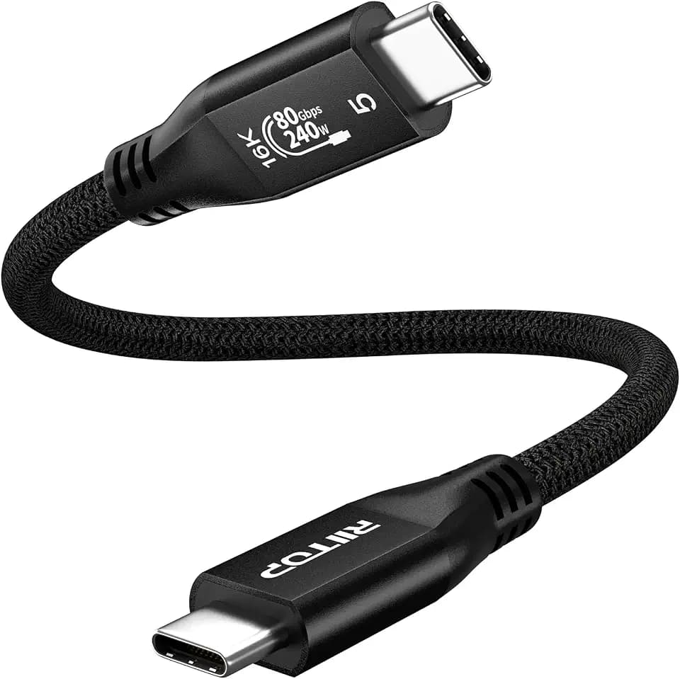 RIITOP 80Gbps USB C for Thunderbolt 5 Cable [1FT], Short USB-C to C Monitor Cord up to 8K@60Hz Video 240W PD Lightning-Fast Charging Compatible with Thunderbolt 4/3/USB4 V2 for SSD, eGPU