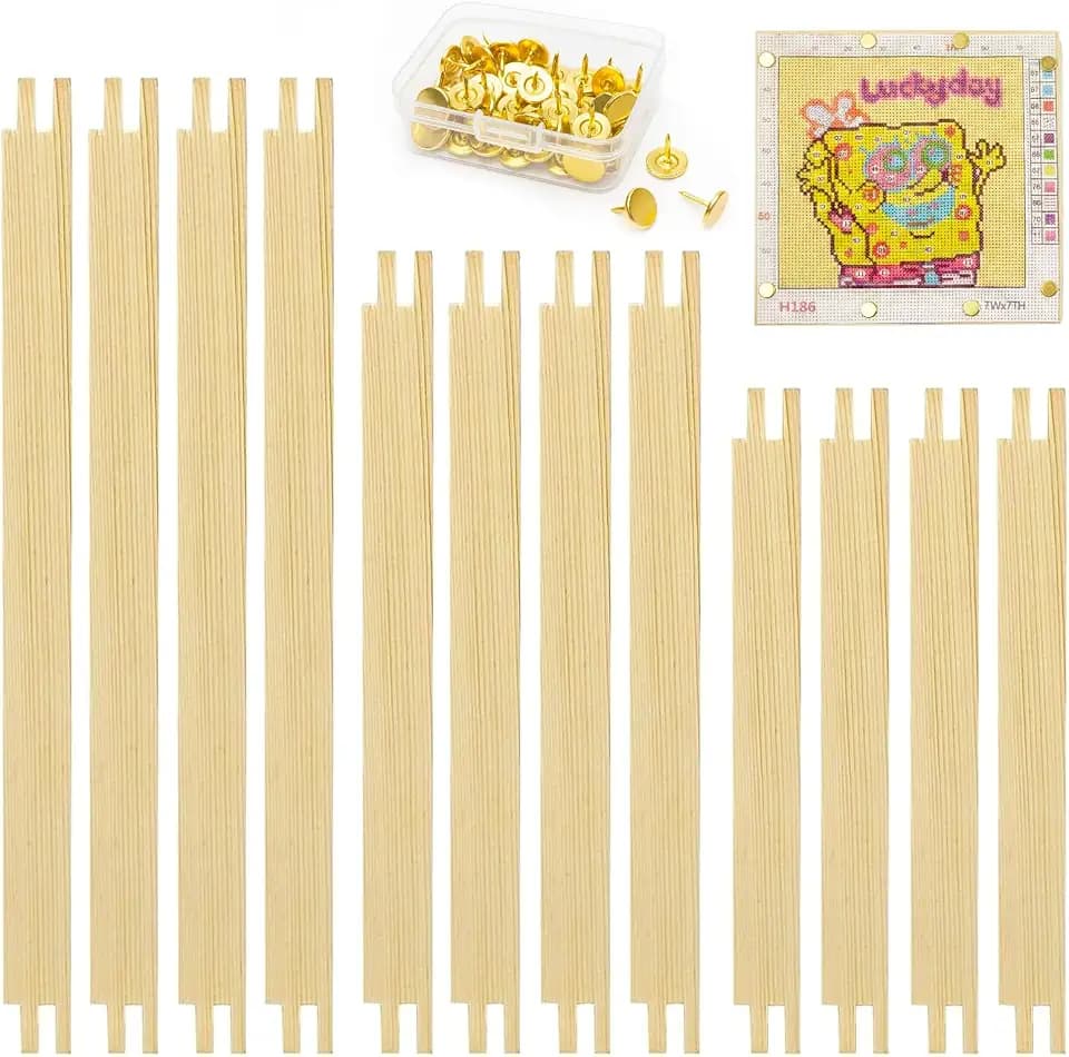 12PCS Needlepoint Stretcher Bars for Needlework 6"/7"/8" with 50 Thumb Tacks ,Wooden Canvas Stretcher Bars for Embroidery Stitch Frame Set Bundle（6"/7"/8"）